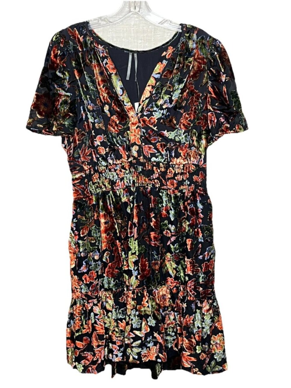 Anthropologie NWT L Floral Burnout Velvet Dress Black Smocked Mini Whimsigoth